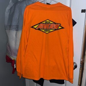 Vintage Men’s Large Orange Construction Worker Long Sleeve Ahern Rentals Shirt